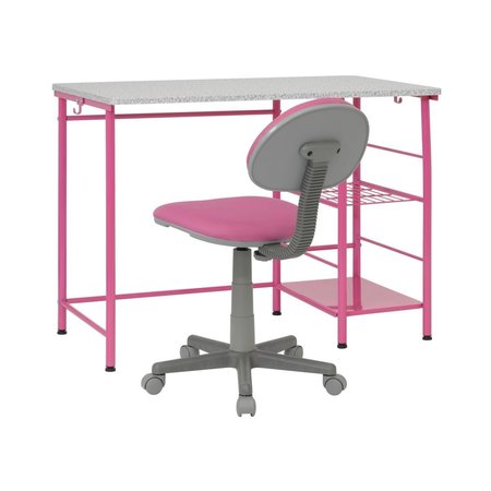 KD ETAGERE Study Zone II Student Desk & Task Chair Set, Pink & Spatter Gray - 2 Piece KD2660997